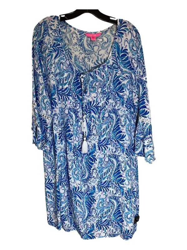 Dress Designer By Lilly Pulitzer In Blue & White, Size: Xl Cotton unclassified dresses