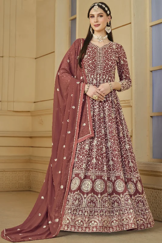 Embroidered Function Wear Anarkali Dress In Georgette Fabric Rust Color Summer unclassified dresses