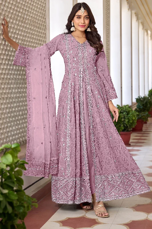 Embroidered Georgette Anarkali Suit In Pink Green Long unclassified dresses