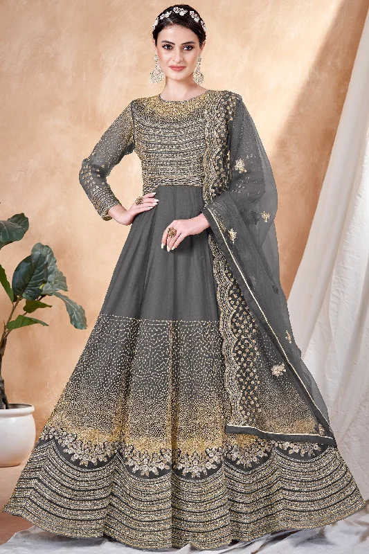 Embroidered Sangeet Wear Anarkali Salwar Kameez In Net Fabric Cotton unclassified dresses