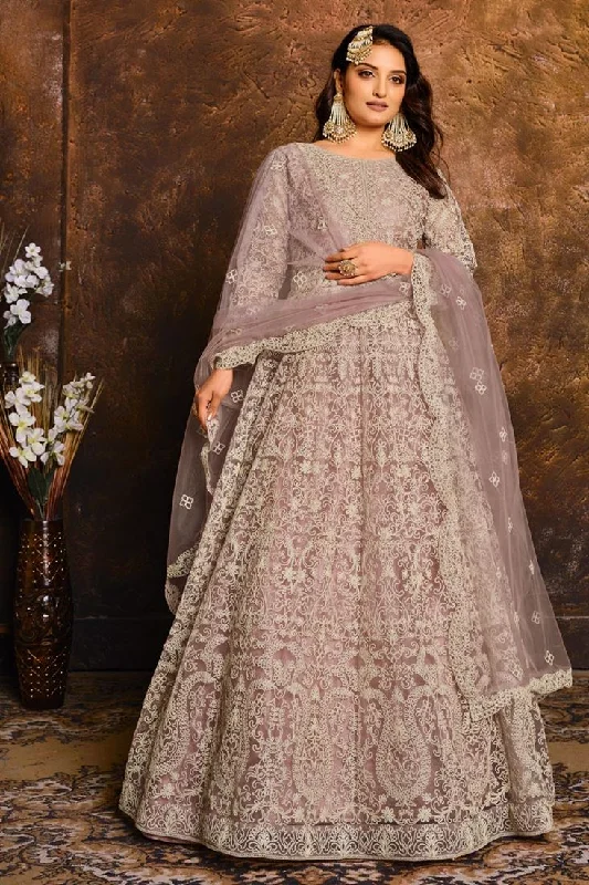 Embroidery Work Lavender Color Net Fabric Anarkali Salwar Suit Party unclassified dresses