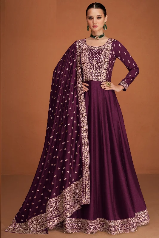 Eugeniya Belousova Charming Purple Color Art Silk Fabric Anarkali Suit Popular unclassified dresses