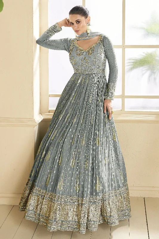 Eugeniya Belousova Grey Color Viscose Fabric Classic Anarkali Suit Bright color unclassified dresses