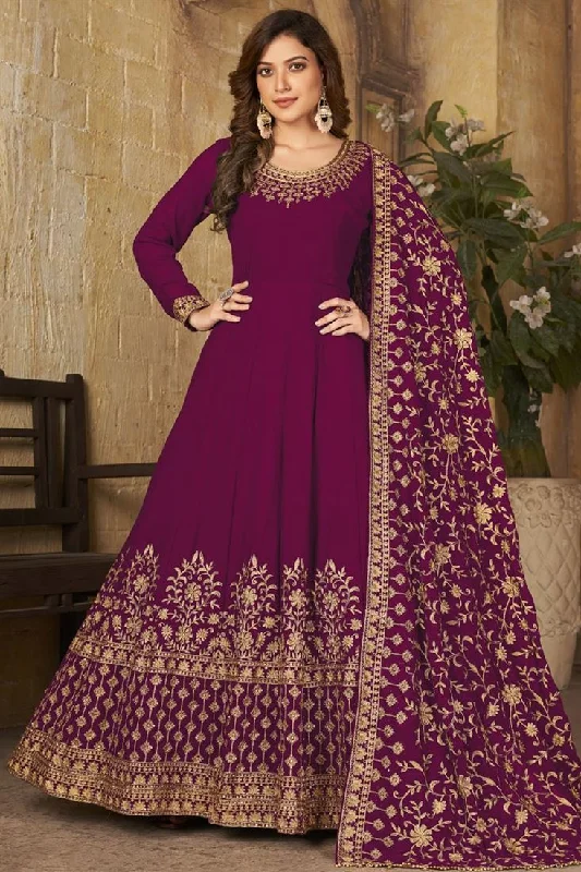 Excellent Georgette Fabric Burgundy Color Anarkali Suit With Embroidered Designs Everyday wear unclassified dresses