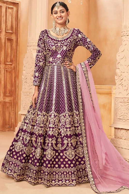 Fascinating Purple Color Art Silk Anarkali Suit Designer unclassified dresses