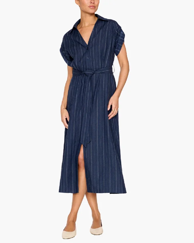 FIA BELTED STRIPE DRESS IN NAVY PINSTRIPE Festival unclassified dresses