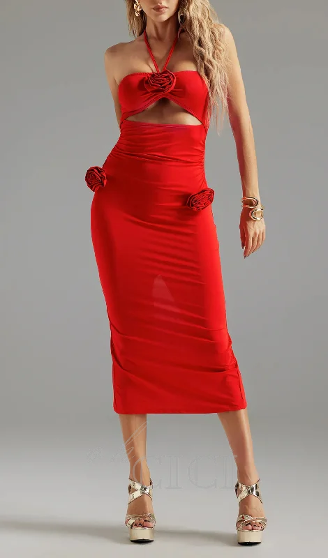 Flower Halter Cut Out Dress in red Sexy unclassified dresses