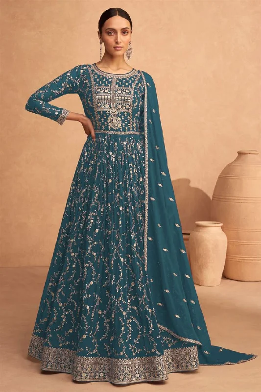 Function Wear Georgette Fabric Teal Color Supreme Anarkali Suit Bodycon unclassified dresses