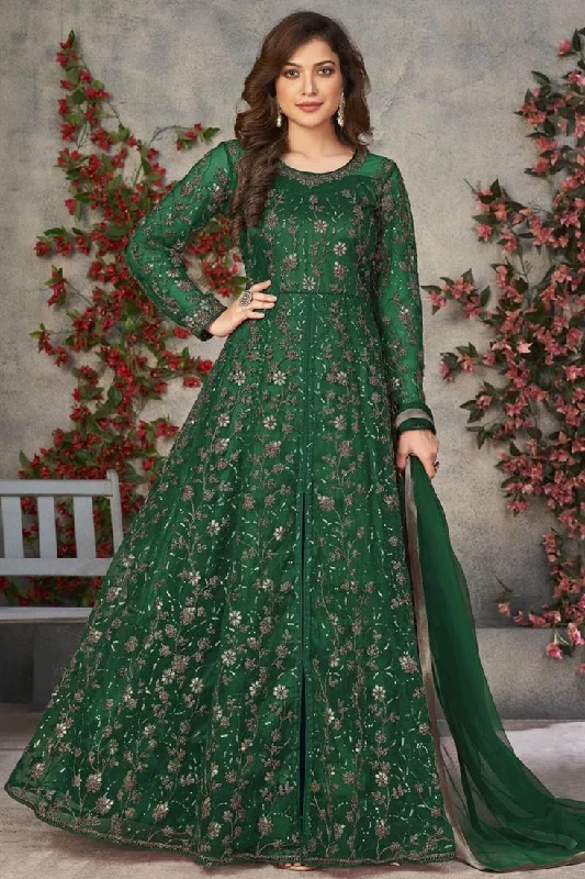 Function Wear Net Fabric Dark Green Color Mesmerizing Anarkali Suit Affordable unclassified dresses