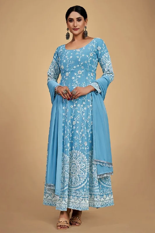 Georgette Fabric Sky Blue Color Glamorous Function Wear Anarkali Suit Lounge unclassified dresses