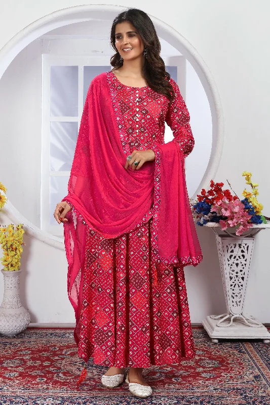 Glamorous Pink Color Fancy Fabric Readymade Anarkali Suit Chiffon unclassified dresses