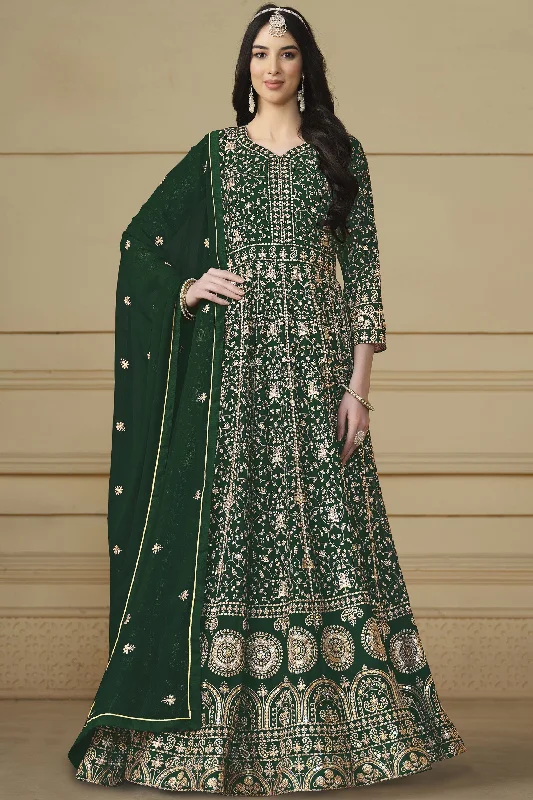 Glorious Function Wear Dark Green Color Georgette Anarkali Suit Stretchy unclassified dresses