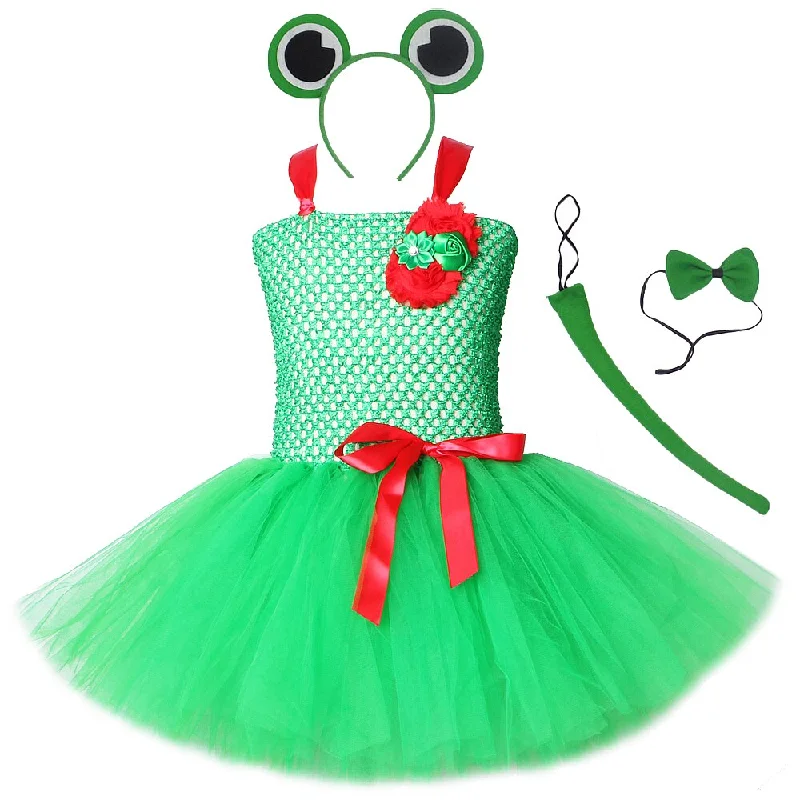 Green Frog Baby Girls Dresses for Kids Halloween Costumes Girl Princess Birthday Tutu Dress with Headband Children Animal Outfit Long unclassified dresses