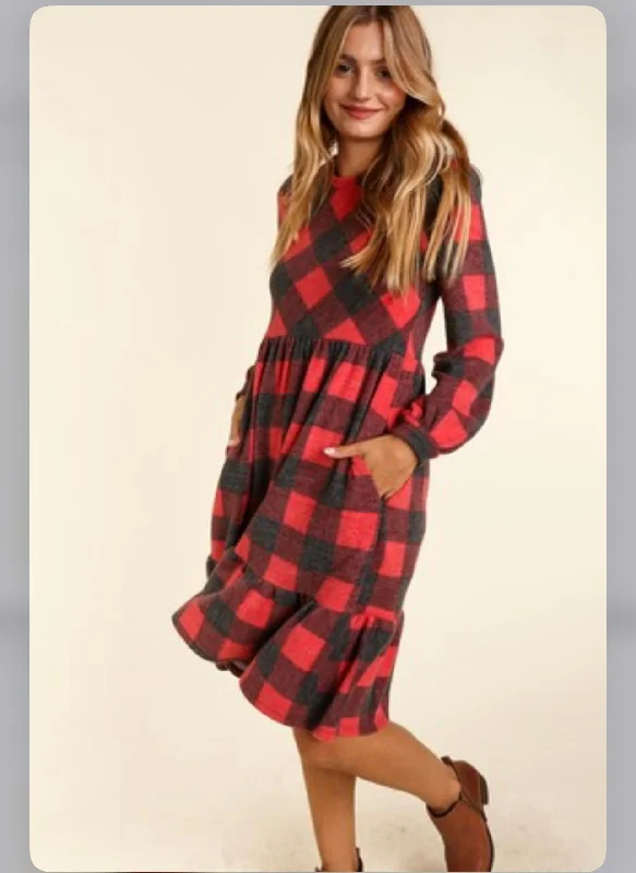 Red Black Plaid Dress Comfortable unclassified dresses