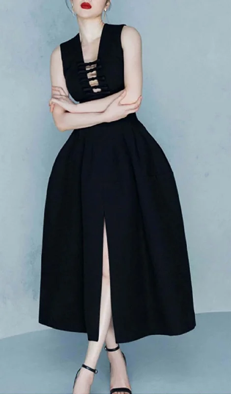 HOLLOW HIGH WAIST A-LINE DRESS Fashionable unclassified dresses