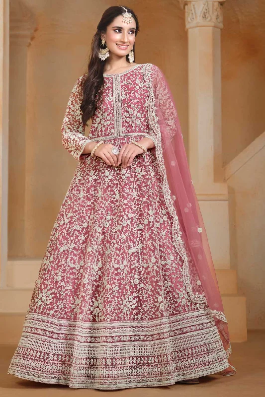 Incredible Net Fabric Pink Color Function Style Anarkali Suit Lightweight unclassified dresses