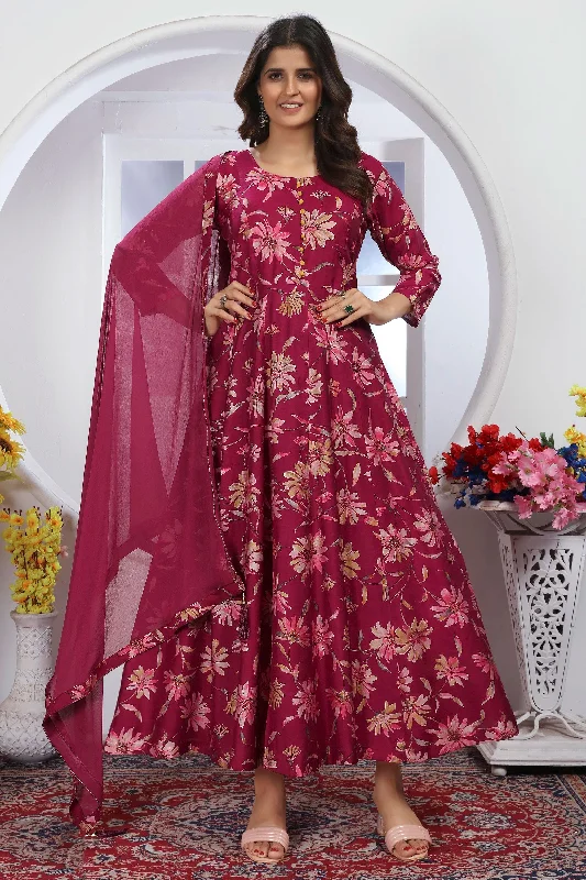 Ingenious Maroon Color Fancy Fabric Readymade Anarkali Suit Beaded unclassified dresses