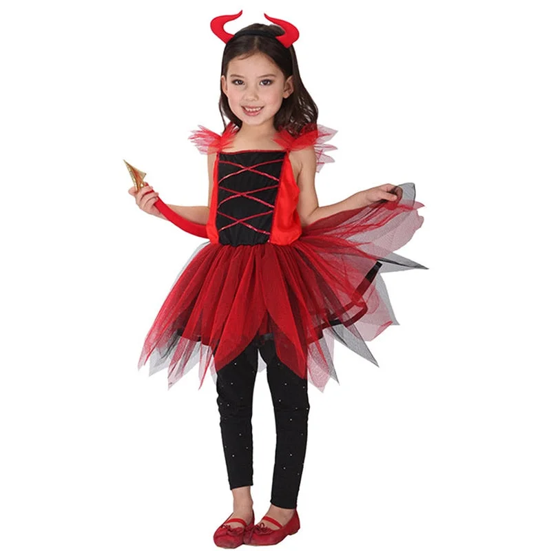 Kids Maleficent Evil Queen Girls Halloween Fancy Dress Costume Children Dress Up Red Gown Clothes Role-Playing Games Denim unclassified dresses