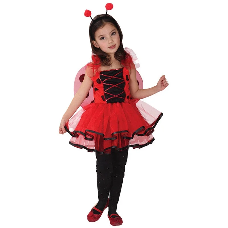 Ladybug Butterfly Fairy Costumes Girls Kids Forest Red Color Costume Cosplay Fantasia Dress for Girl Anniversary unclassified dresses