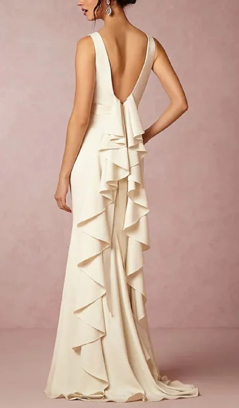 LAMINATED RUFFLE SLEEVELESS DRESS IN WHITE Earthy tone unclassified dresses