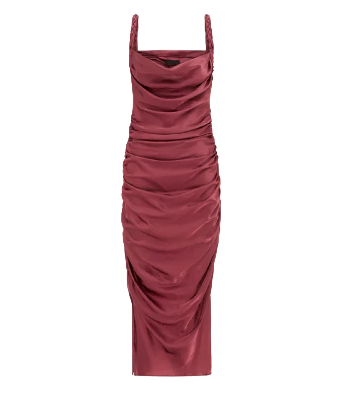 Rachel Cowl Neck Slip Dress in Burgundy Long unclassified dresses