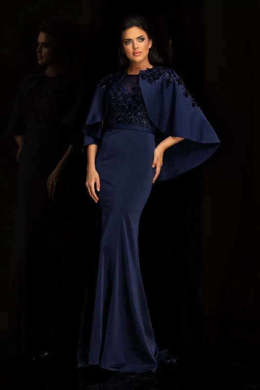 Lucci Lu 6043W Navy Blue Evening Dress with Removeable Cape - Size 22W Minimalist unclassified dresses