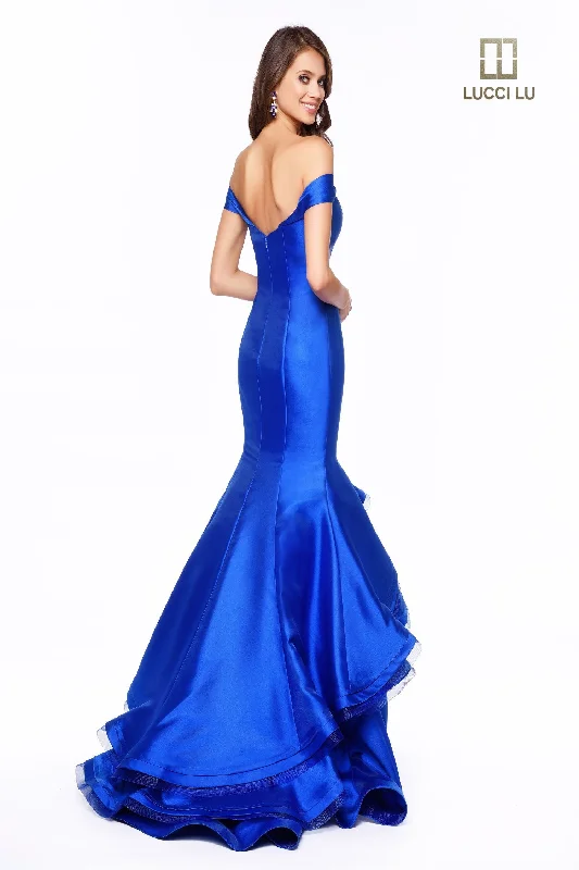 Lucci Lu 8113 Royal Blue Mikado Layered Mermaid Dress Bold pattern unclassified dresses