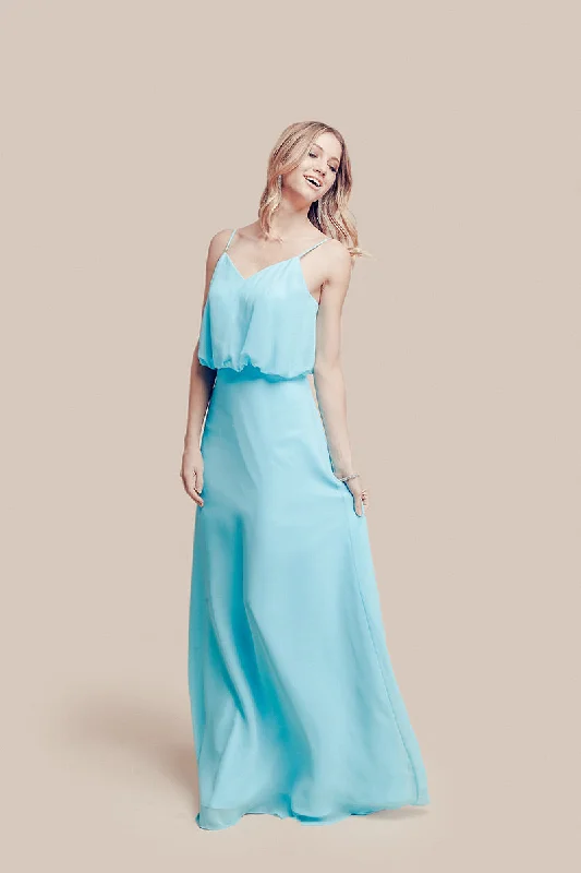 Lucci Lu 93062 Teal Flowy V-Neck Chiffon Dress Engagement unclassified dresses