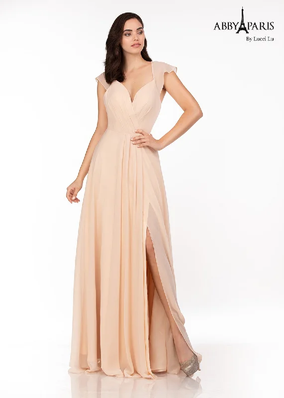 Abby Paris by Lucci Lu 93132 Champagne Bridesmaids Dress with Slit Elegant evening unclassified dresses