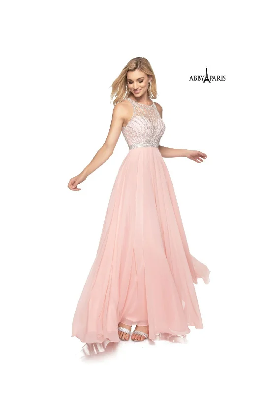 Abby Paris by Lucci Lu 95140 Blush Beaded Illusion A-Line Dress - Size 10 Sleeveless unclassified dresses