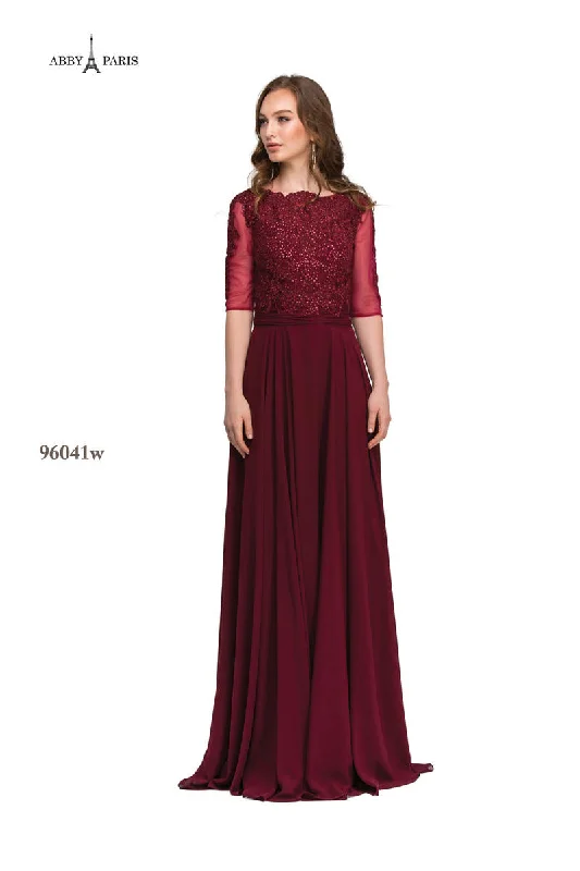 Lucci Lu 96041 Burgundy Chiffon Dress with Sleeves Flowy unclassified dresses