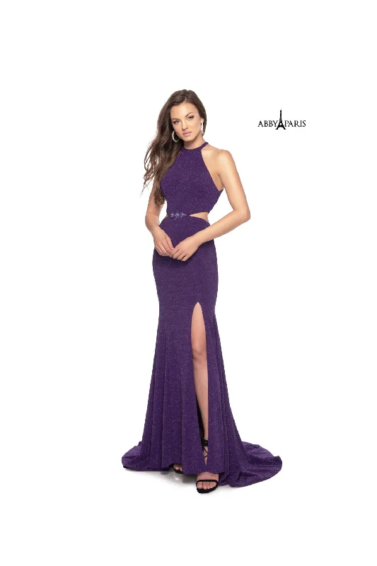 Lucci Lu 981044 Purple High Neck Sparkle Jersey Fitted Dress - Size 2 Off-shoulder unclassified dresses