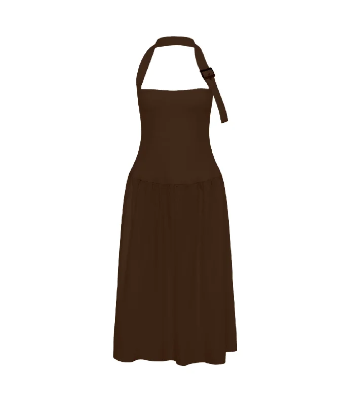 Buckle Halter Dress in Chocolate Neutral tone unclassified dresses