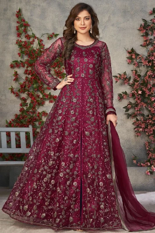 Maroon Color Net Fabric Function Wear Vintage Anarkali Suit Chic unclassified dresses Maroon Color Net Fabric Function Wear Vintage Anarkali Suit Chic unclassified dresses
