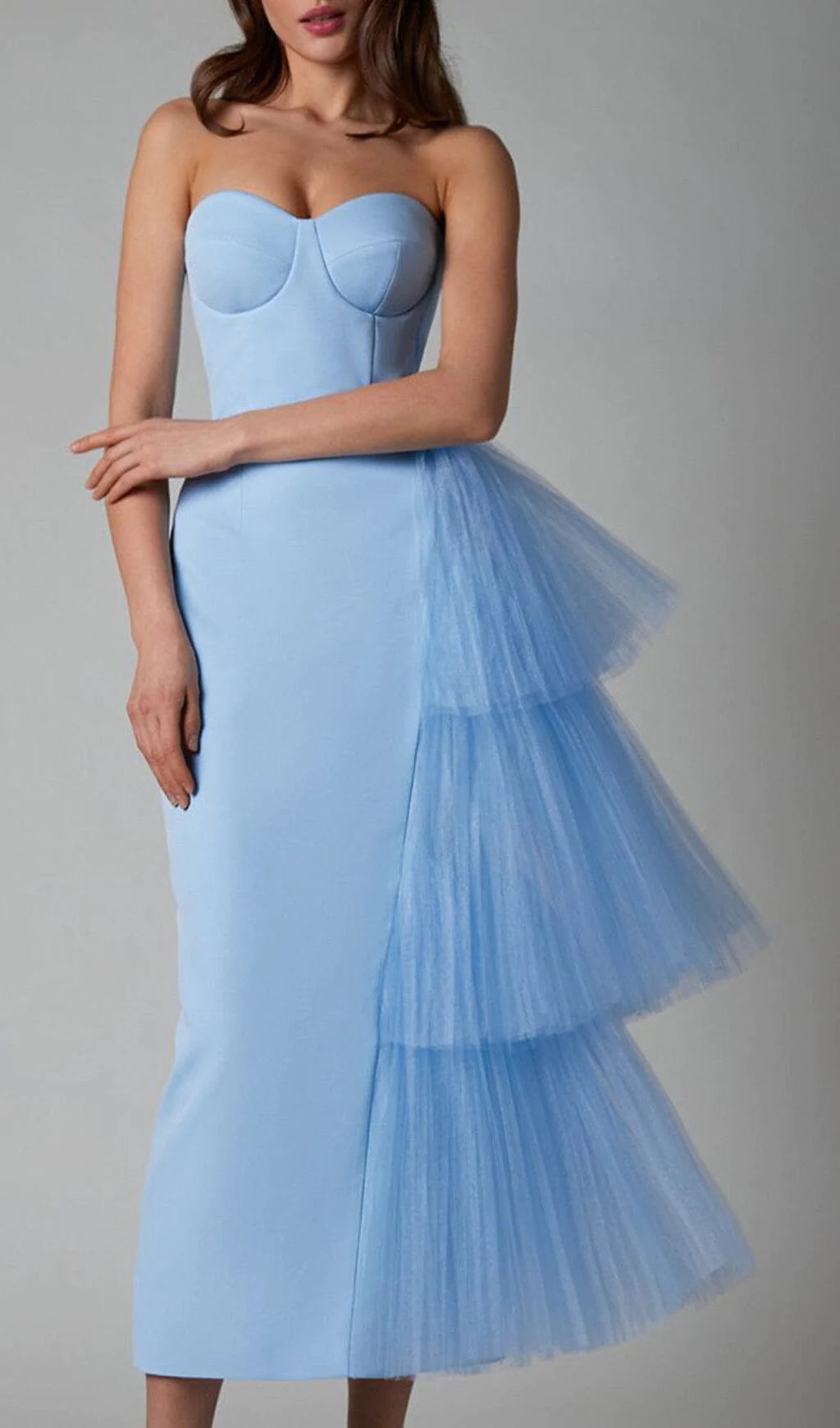 MESH STITCHED DRESS IN LIGHT BLUE Wrap unclassified dresses