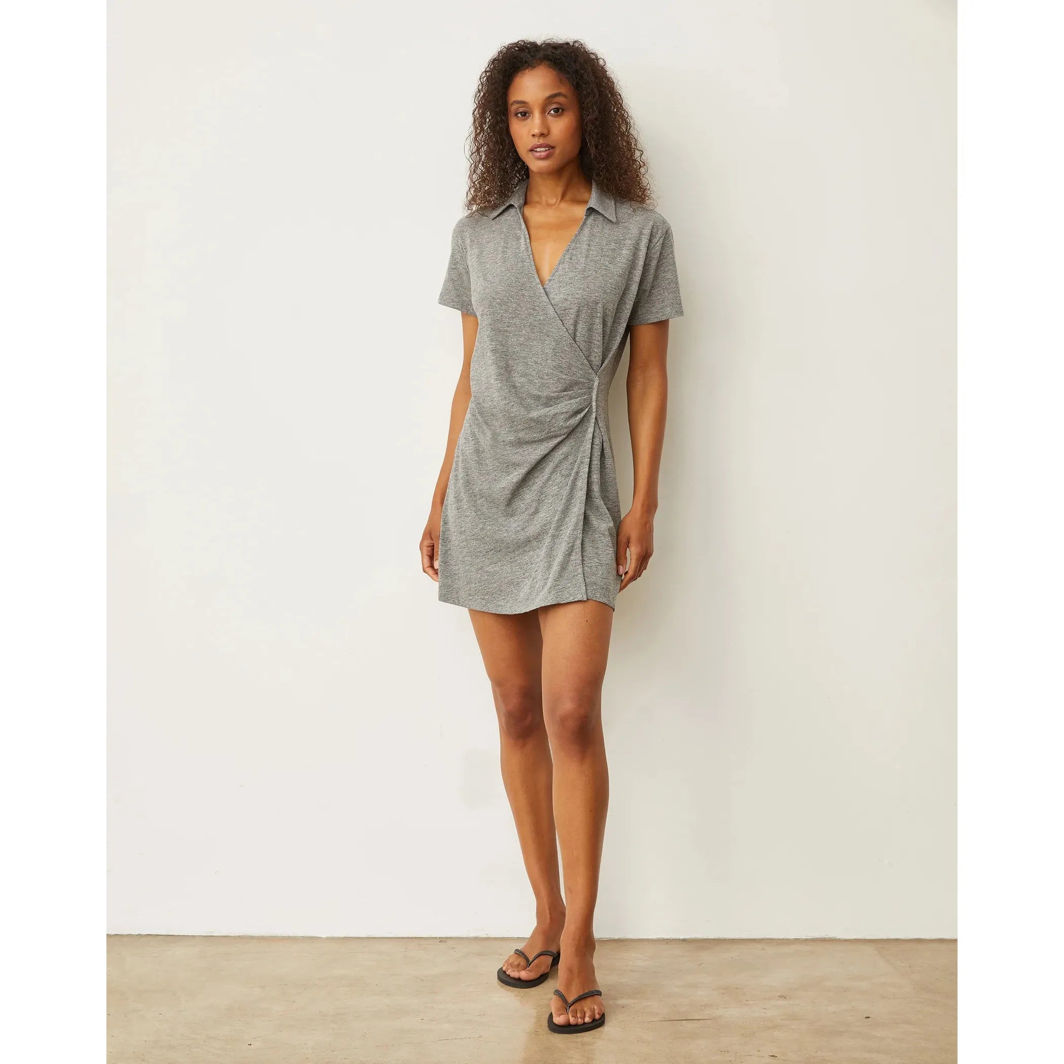 Monrow Knit Wrap Dress in Granite Neutral tone unclassified dresses