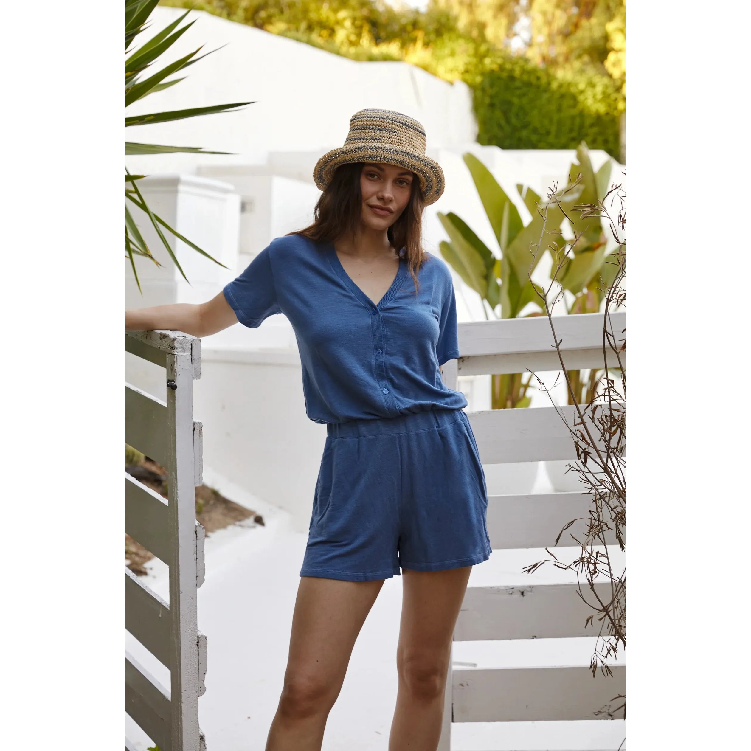 Monrow Supersoft Romper in True Navy HR0159 Soft fabric unclassified dresses