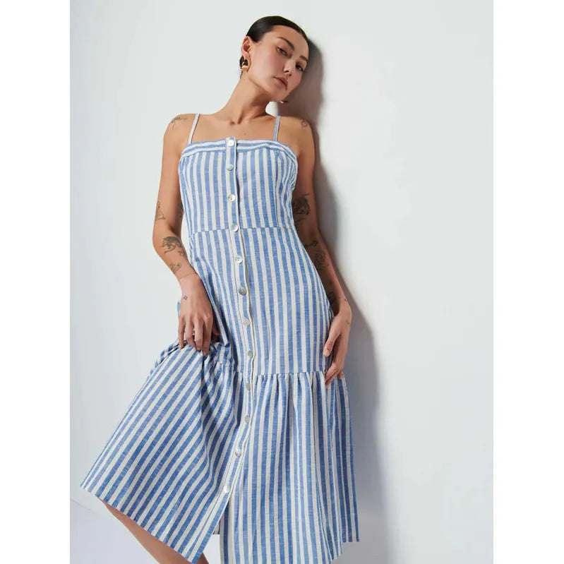 Nation Luciana Stripe Single Tier Dress in Parisian Blue Stripe Stretchy unclassified dresses