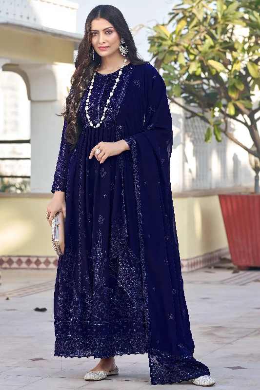 Navy Blue Color Glittering Georgette Fabric Embroidered Anarkali Suit Beaded unclassified dresses