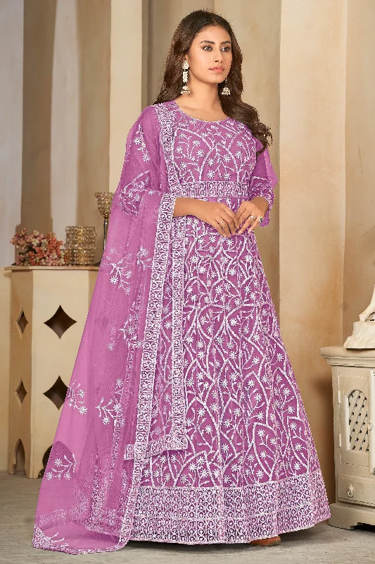 Net Fabric Embroidered Beatific Anarakali Suit In Pink Color Chic unclassified dresses