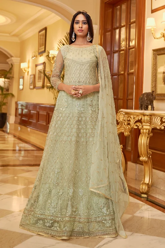 Net Fabric Function Style Beatific Anarkali Suit In Sea Green Color Sleeveless unclassified dresses