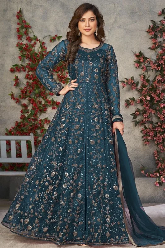 Net Fabric Function Wear Splendid Anarkali Suit In Teal Color Elegant unclassified dresses