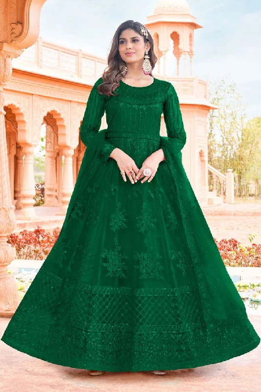 Net Fabric Green Color Supreme Embroidered Anarkali Suit Trendy unclassified dresses