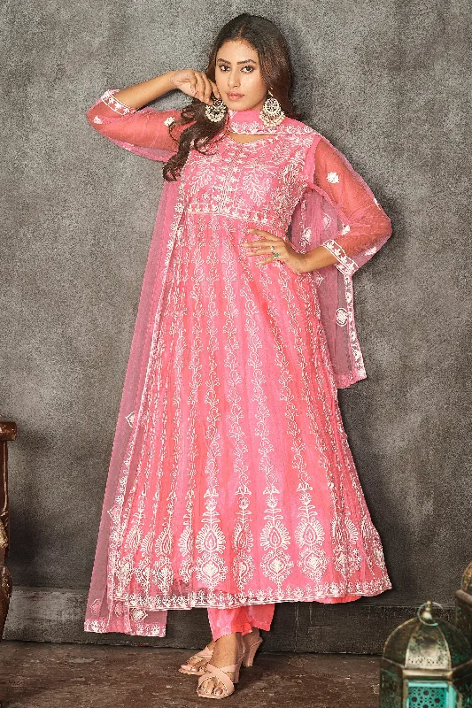 Net Fabric Pink Color Embroidered Winsome Anarkali Suit Petite unclassified dresses