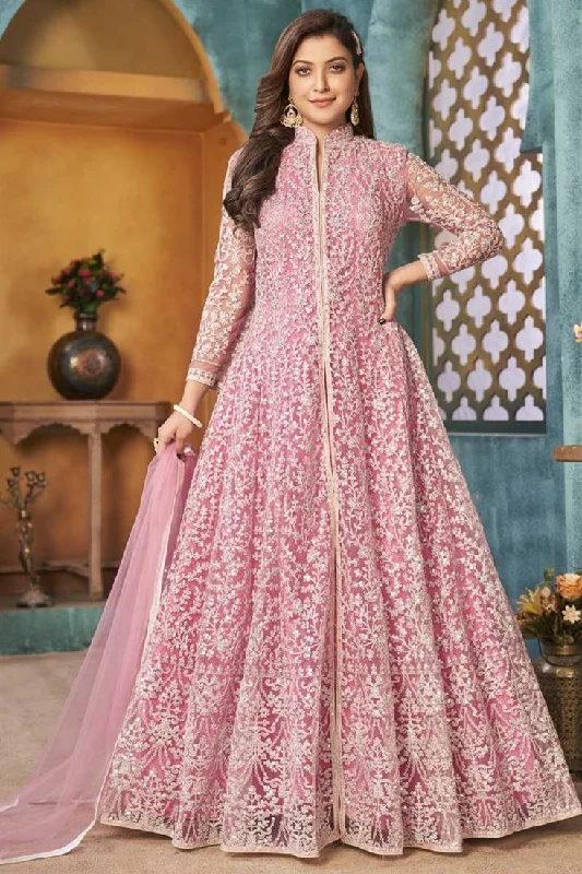 Net Fabric Pink Color Embroidered Work Vintage Anarkali Suit In Function Wear Corset unclassified dresses Net Fabric Pink Color Embroidered Work Vintage Anarkali Suit In Function Wear Corset unclassified dresses