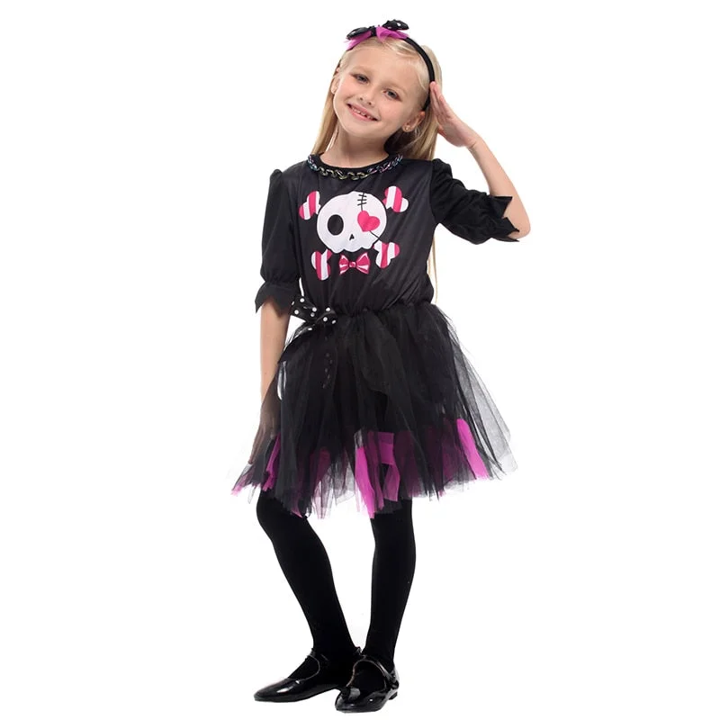 New Halloween Costumes for Girls Sweet Skull Dress Costume Black Color Kids Cosplay Cloth Floral unclassified dresses