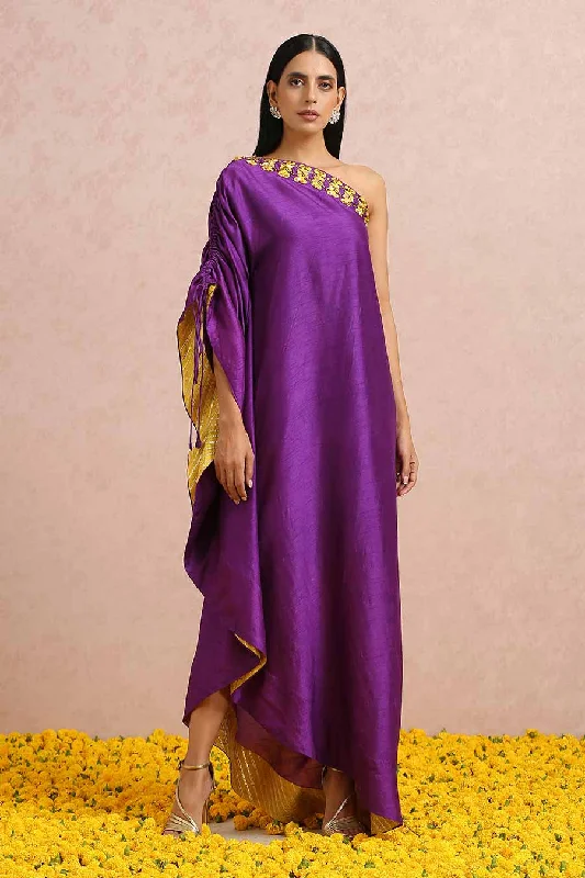 Plum One-Shoulder Embroidered Dress Sexy unclassified dresses