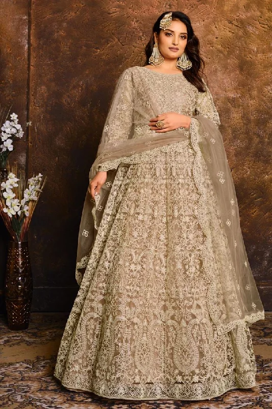 Occasion Wear Cream Color Embroidered Anarkali Salwar Kameez Engagement unclassified dresses