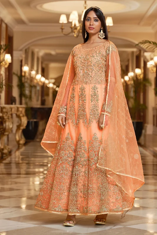 Peach Color Net Fabric Function Style Tempting Anarkali Suit Bodycon unclassified dresses