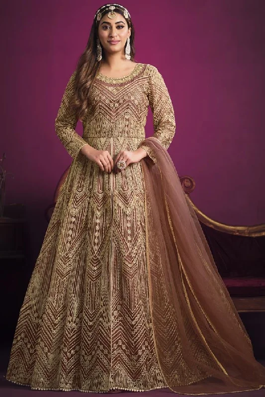 Peach Color Sangeet Wear Vintage Net Anarklai Suit Long unclassified dresses